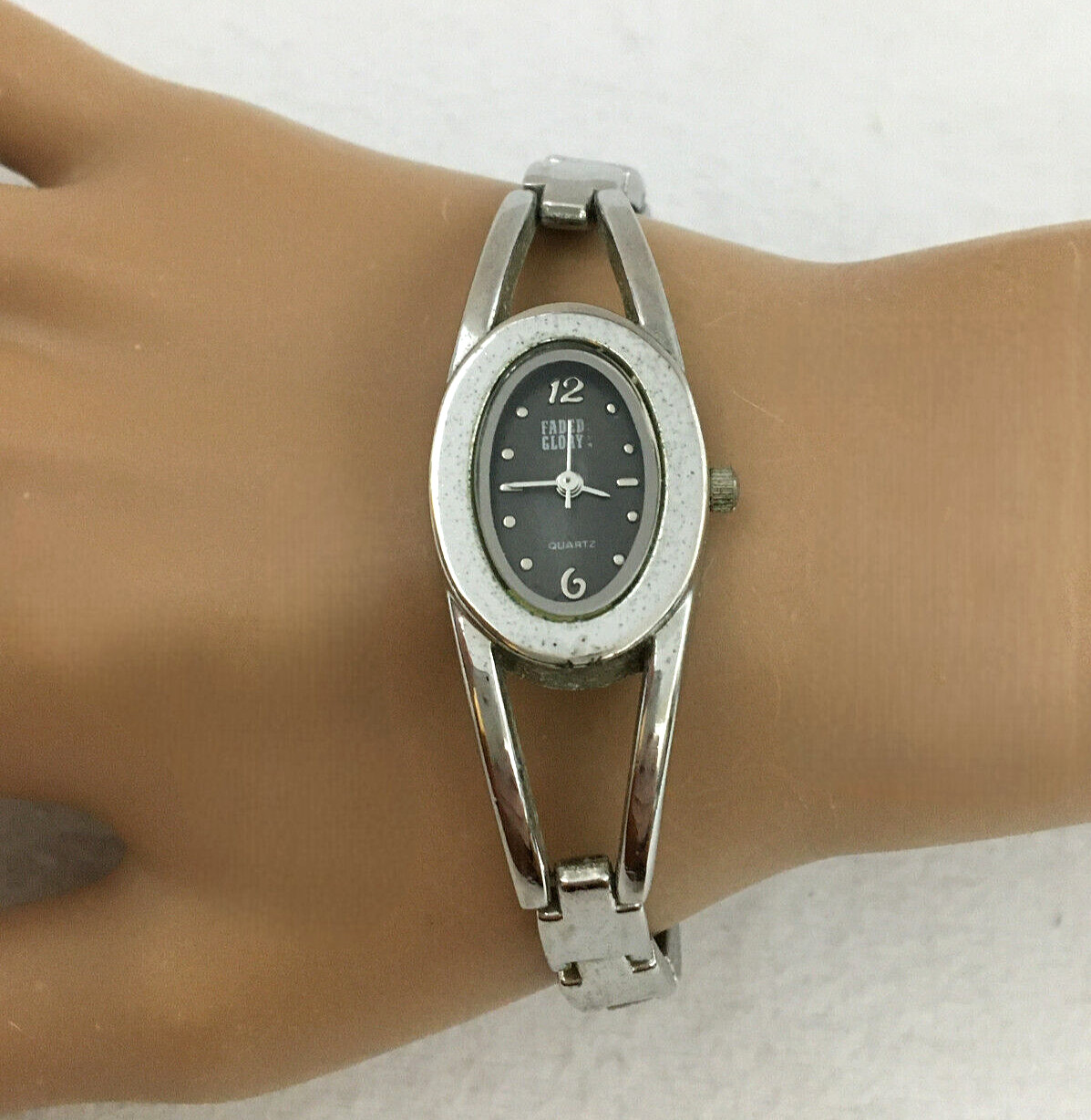 FADED GLORY Watch Stainless Steel Quartz Oval Face Analog Hinged Band Fold Clasp