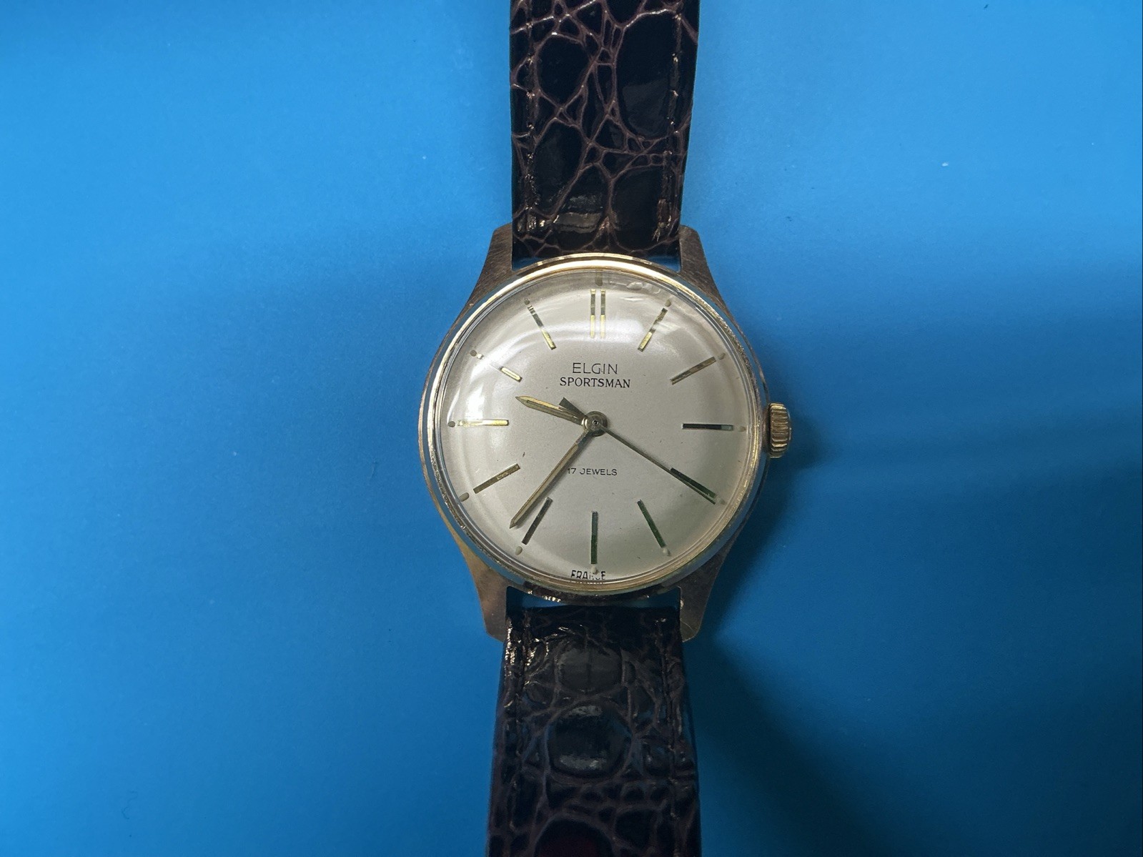 Vintage Elgin Sportsman France Mechanical Wind Men’s Watch New Band Runs