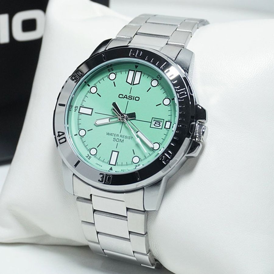 Casio MTP-VD01D-3E1 Turquoise Dial Analog Stainless Steel Men’s Casual Watch