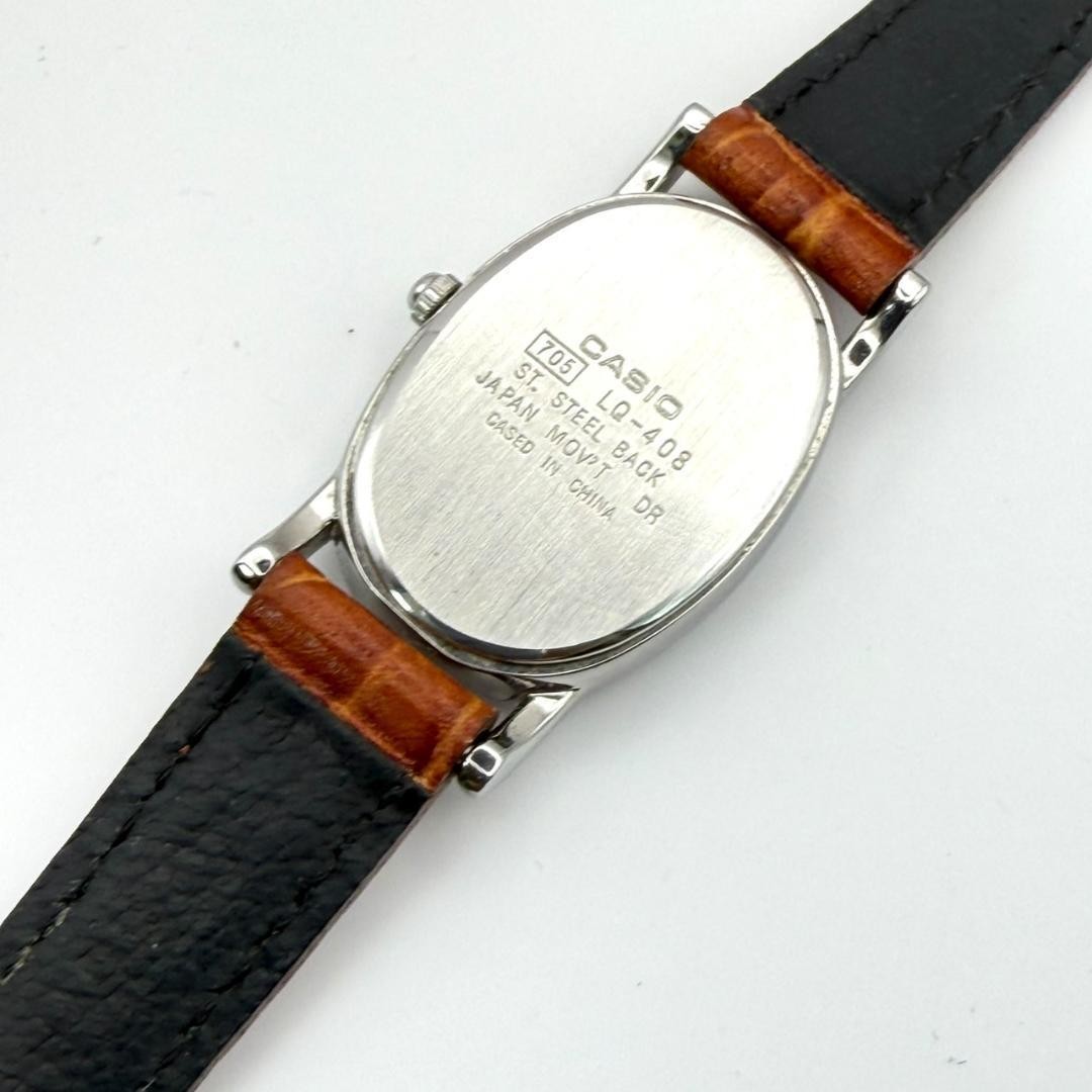 Casio Oval Watch, Battery Replaced, Gold, Genuine Leather Strap, Brown, Working