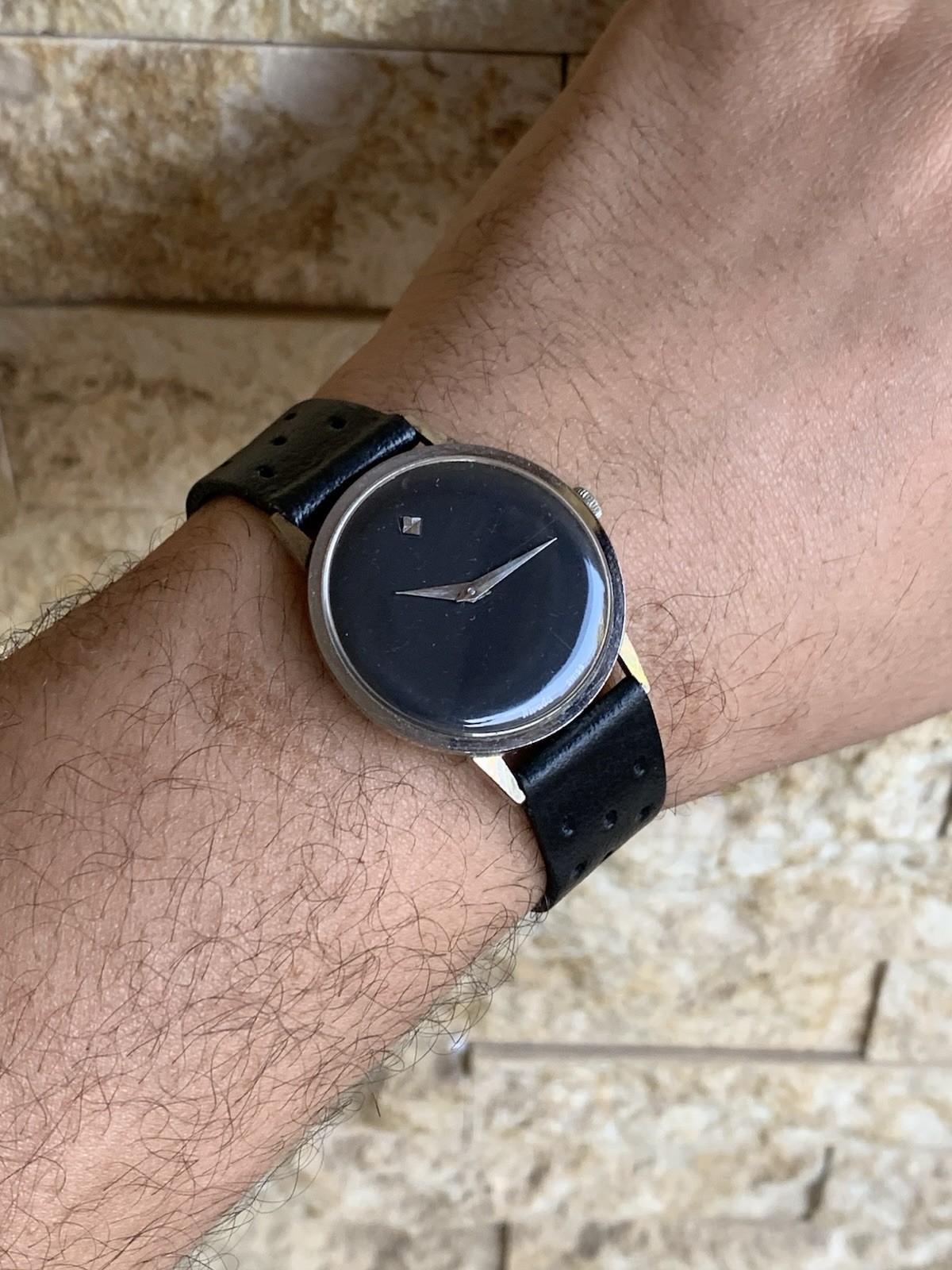 Vintage Nivada Watch Black Dial Minimalist Museum Style 1970s Swiss Manual 35mm