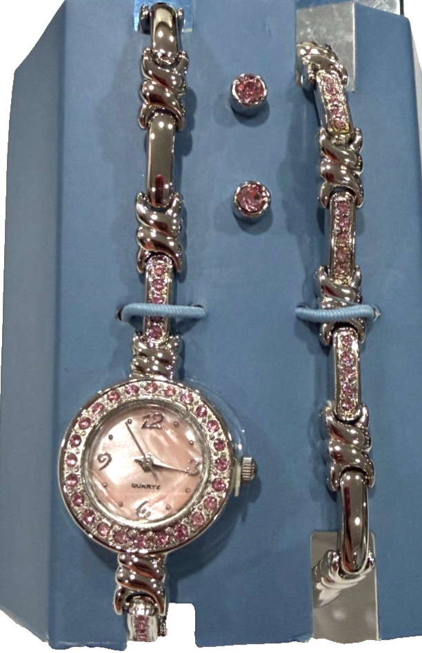 Avon 3 Piece Set- Quartz Watch, Earrings, Tennis Bracelet NEW In Box