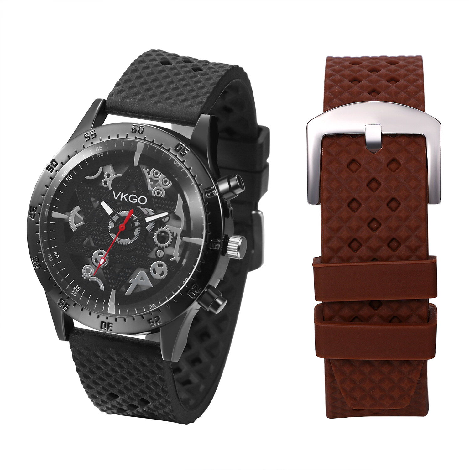 Men’s Miltary Tactical Silicone Band Quartz Wrist Watch with Replacement Strap