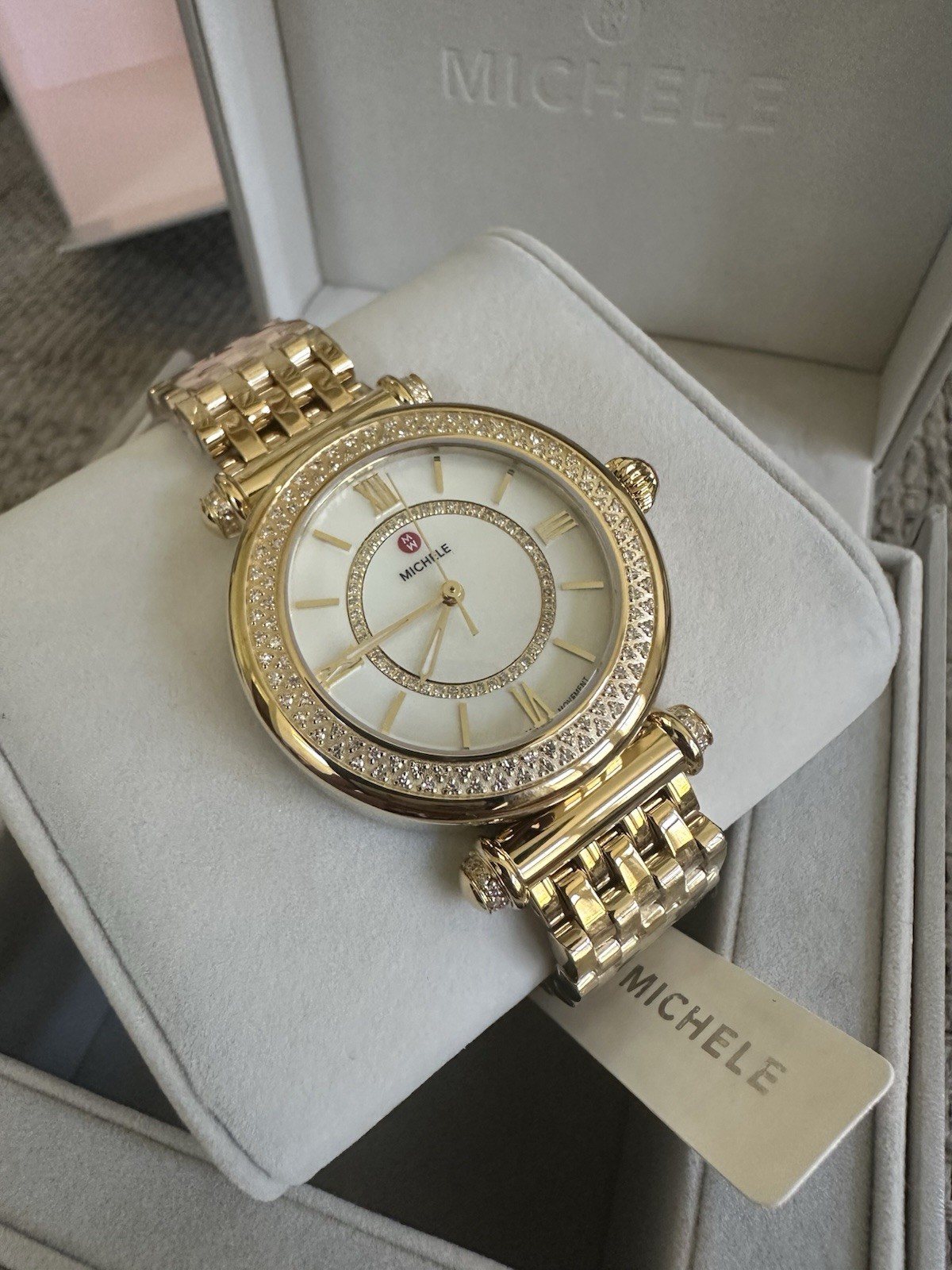 NWT MICHELE Caber Mid 18K Gold Plated Diamond Watch MWW16E000016 ( $3095+tax)