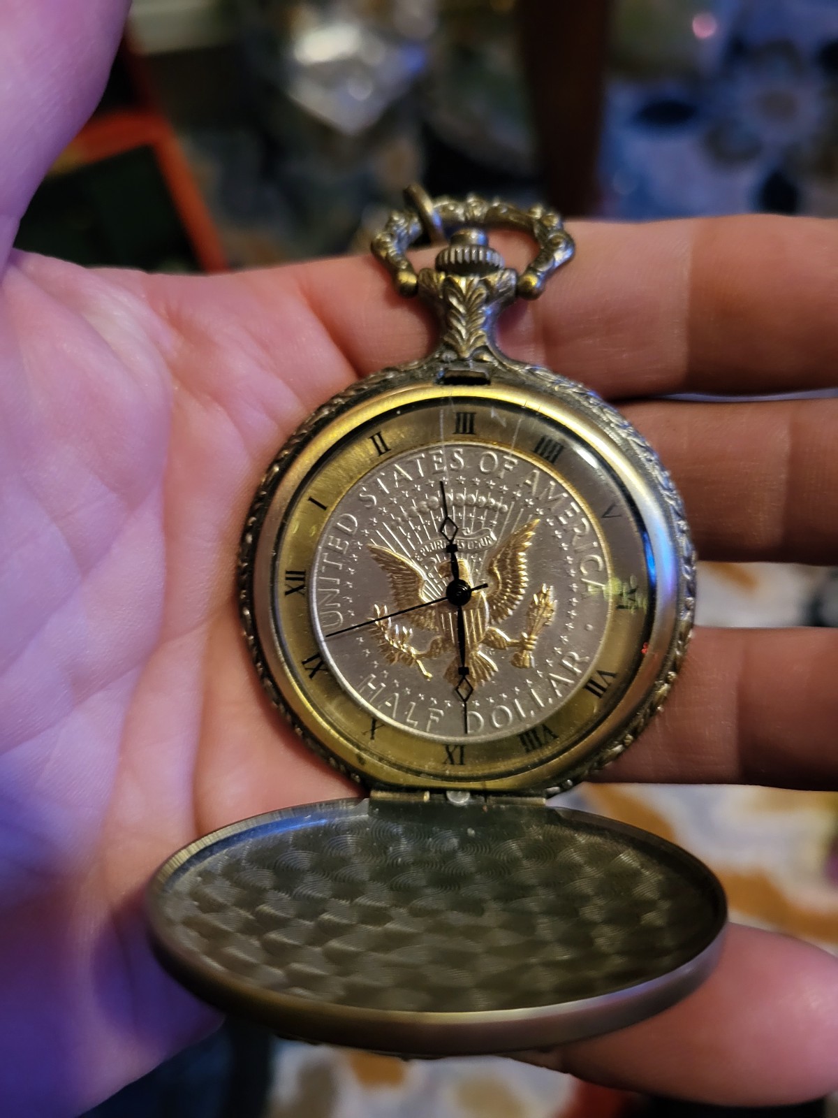 Bronze Eagle Coin Design Full Hunter Steampunk Pocket Watch with Spring Cover