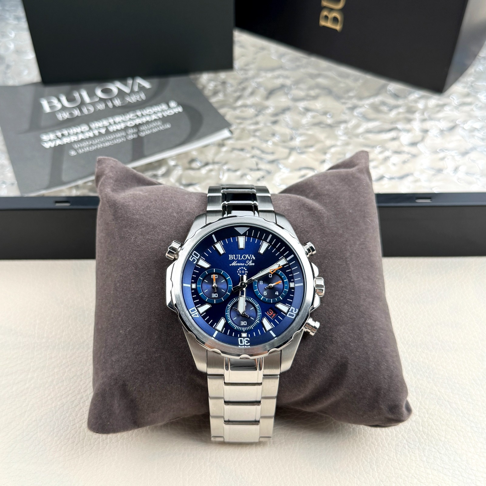Bulova Marin Star Quartz stainless steel Blue Dial Men’s watch 96B256 43mm