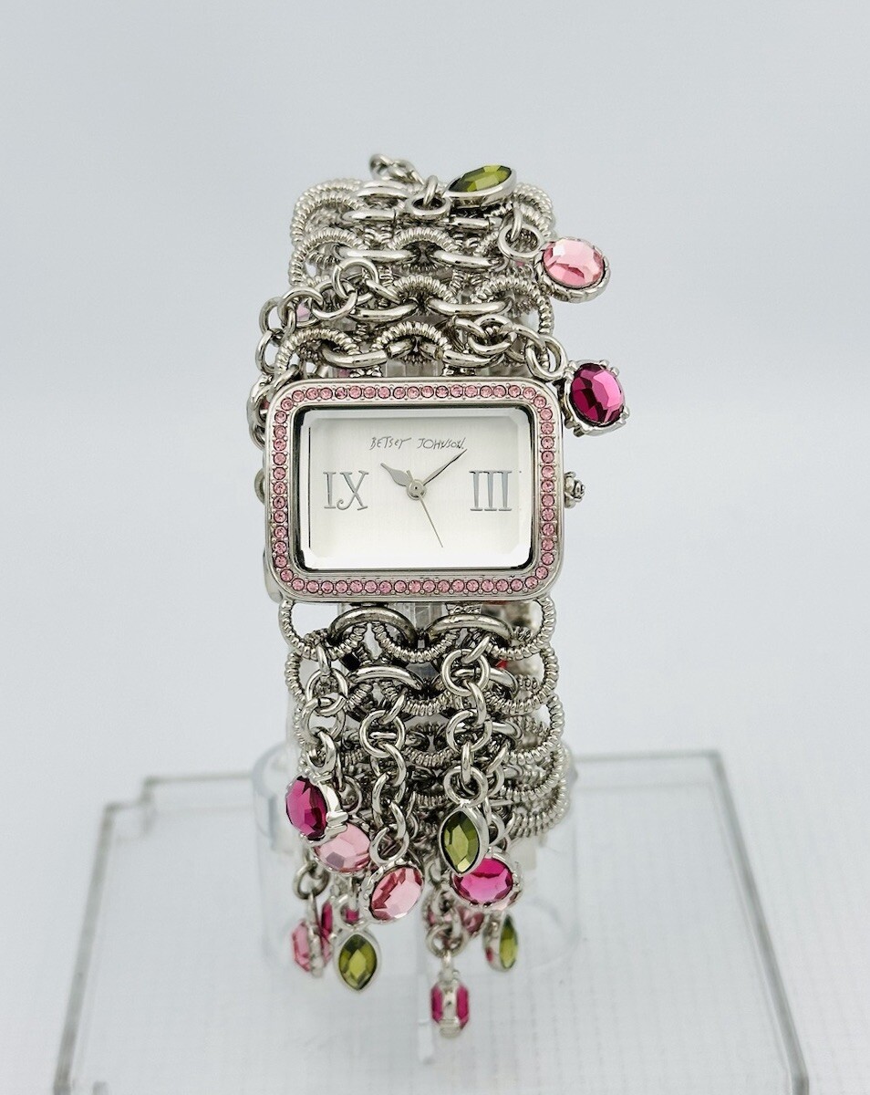 Betsey Johnson Women’s BJ4011 Fashion Hanging Stones Silver-tone Bracelet Watch