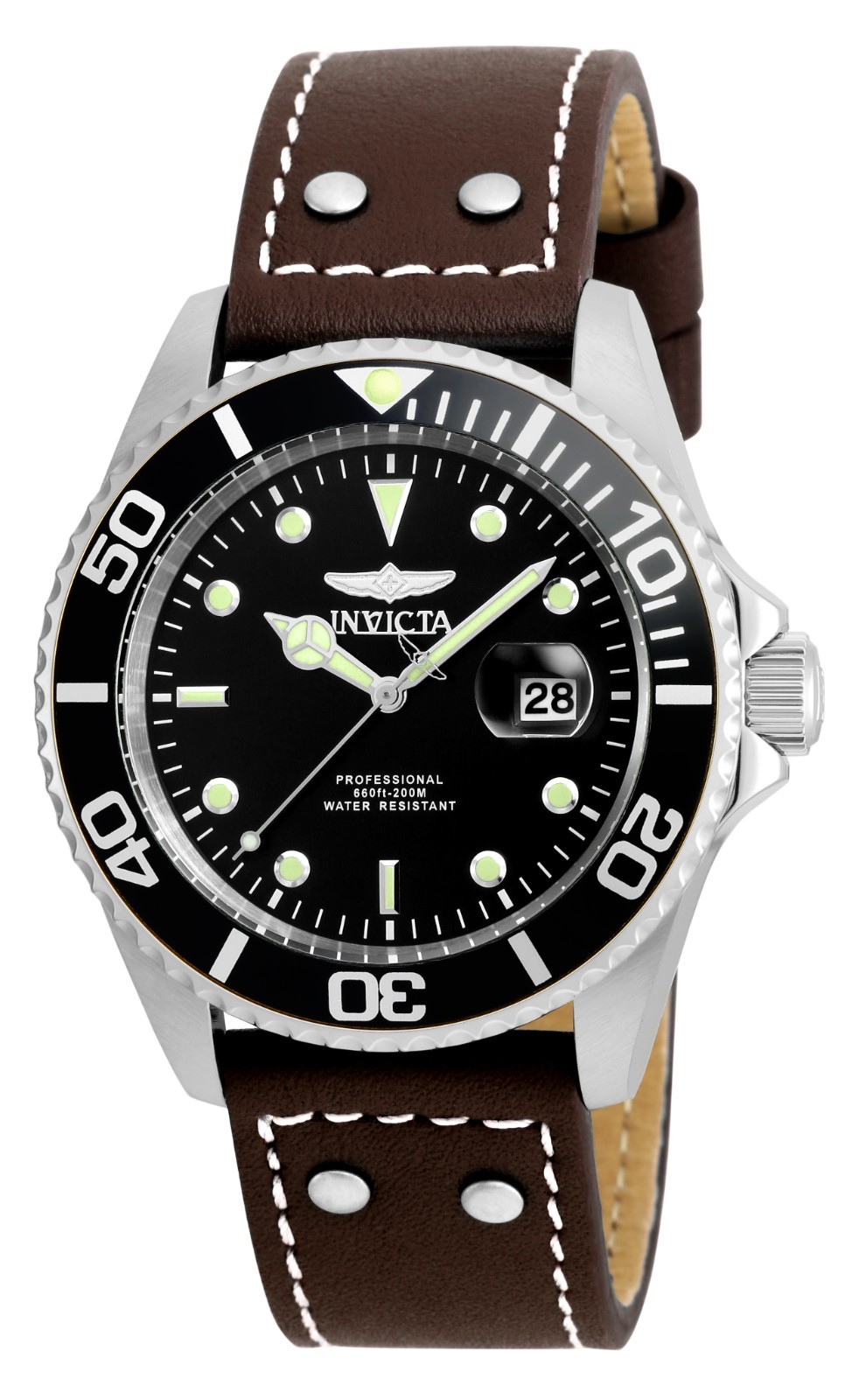 Invicta Men’s 43mm Pro Diver Date Quartz Black/Silver Tone Dial 200m SS Watch