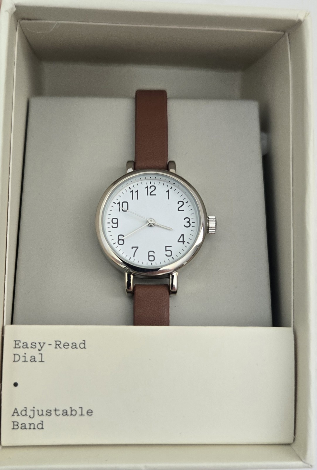 Women’s Watch “A New Day” Japan Adjustable Vegan Brown Leather Strap Stainless