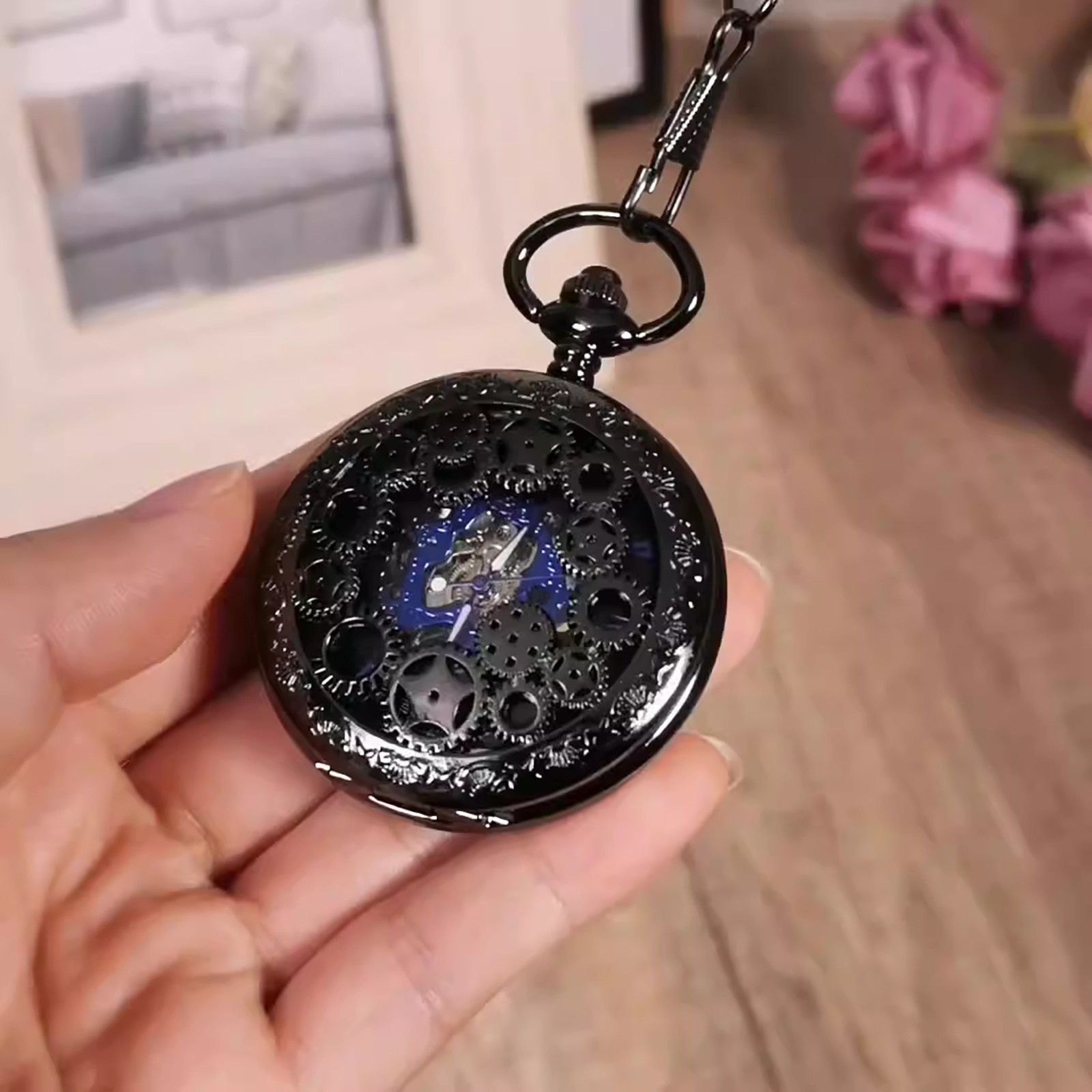 1 PC Mens Skeleton Mechanical Pocket Watch Hollow half Hunter Pocket Watch