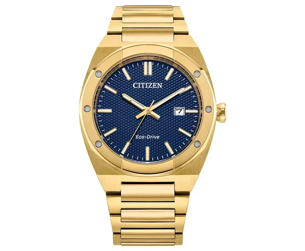 Citizen Men’s Eco-Drive Blue Dial Yellow Gold Tone Watch – BM7662-59L NEW