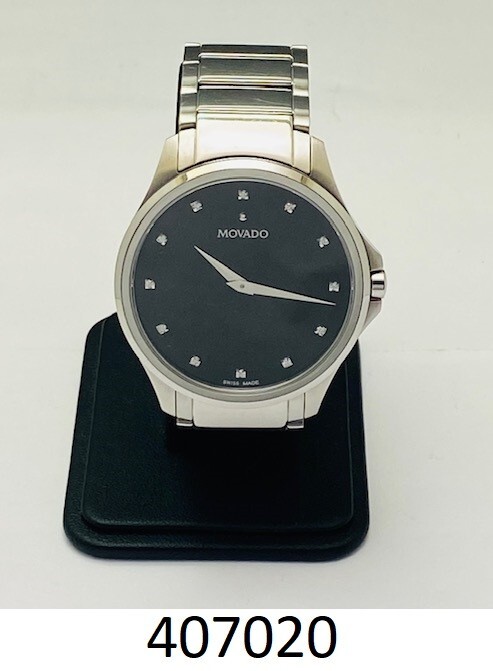 Movado Masino 77.1.14.1581 Black Dial Steel 39 mm Quartz Men’s Watch Sz 7 in.