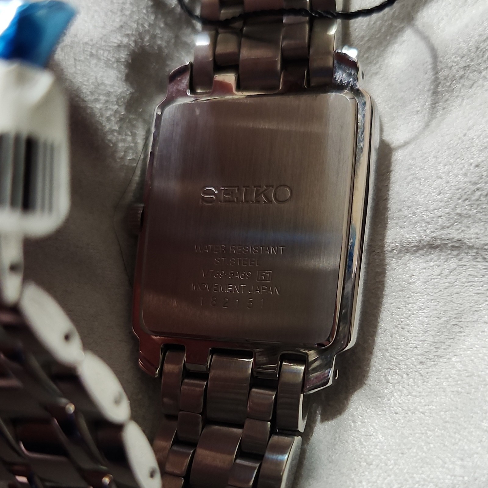 Seiko Men’s Quartz 30m Date Rectangular SS Bracelet White Textured Dial