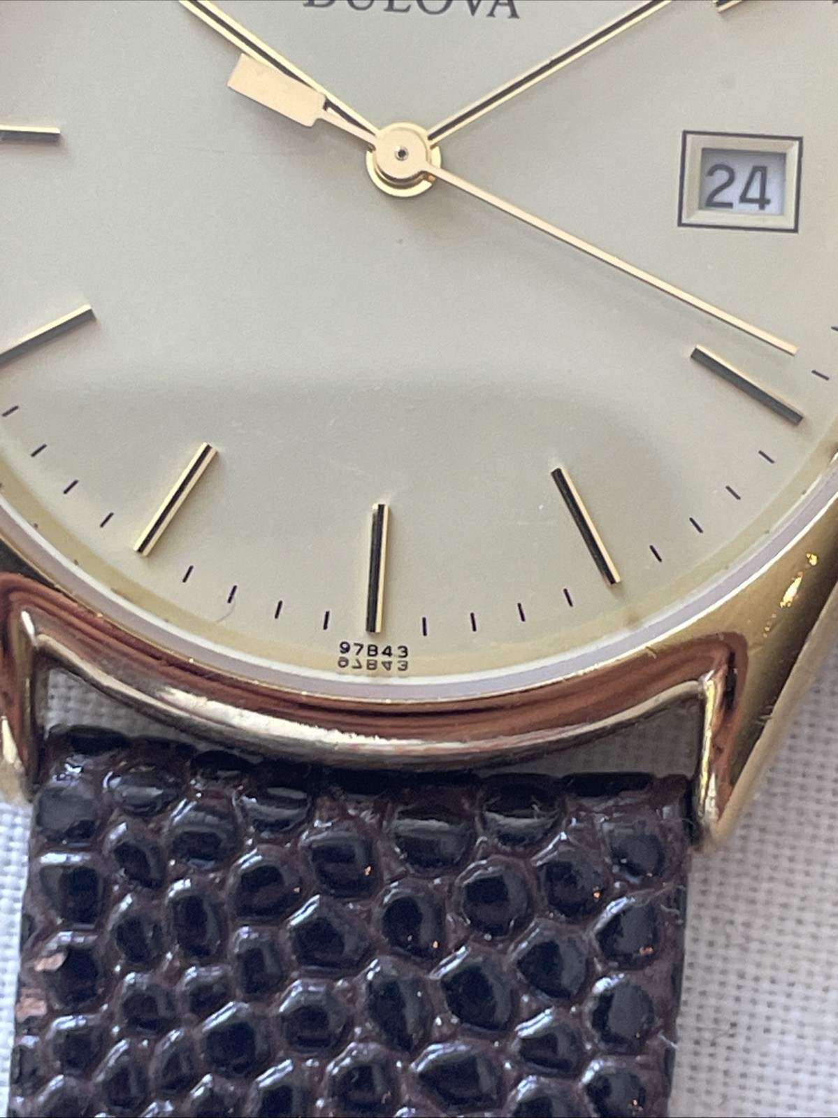 Vintage A3 Gold Bulova 97B43 Date 33mn Dress Watch Running with New Battery