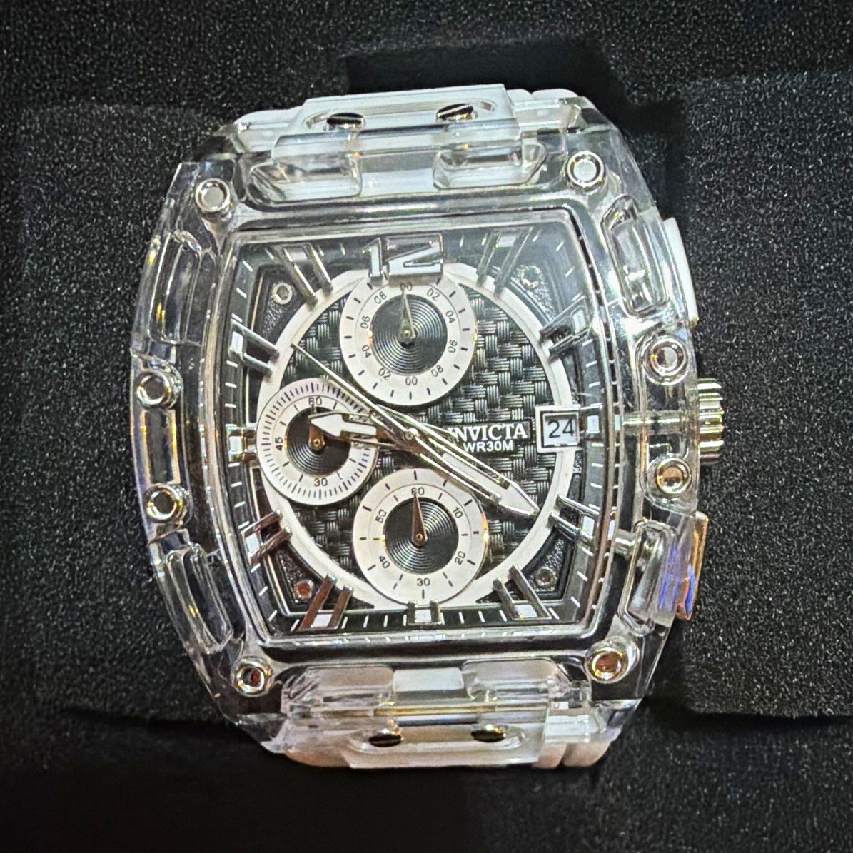 Invicta Racing S1 Rally Allogrip quartz clear case 42mm 30MWR . White silicone