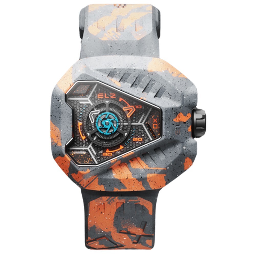 The ElectricianZ XO The Lunar Swiss Quartz Rubber Neon Orange PVD Men’s Watch