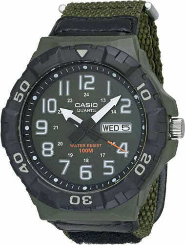 Casio MRW210HB-3BV, Men’s Green Nylon Band, Oversized, 100 Meter, Day/Date