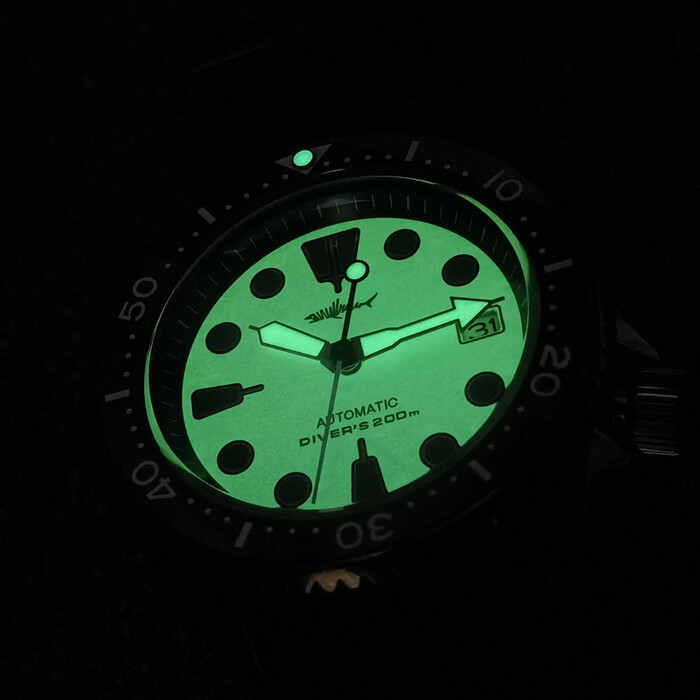 Heimdallr SKX007 Black PVD Creme Full Lume Day Date NH36A Automatic Diver Watch