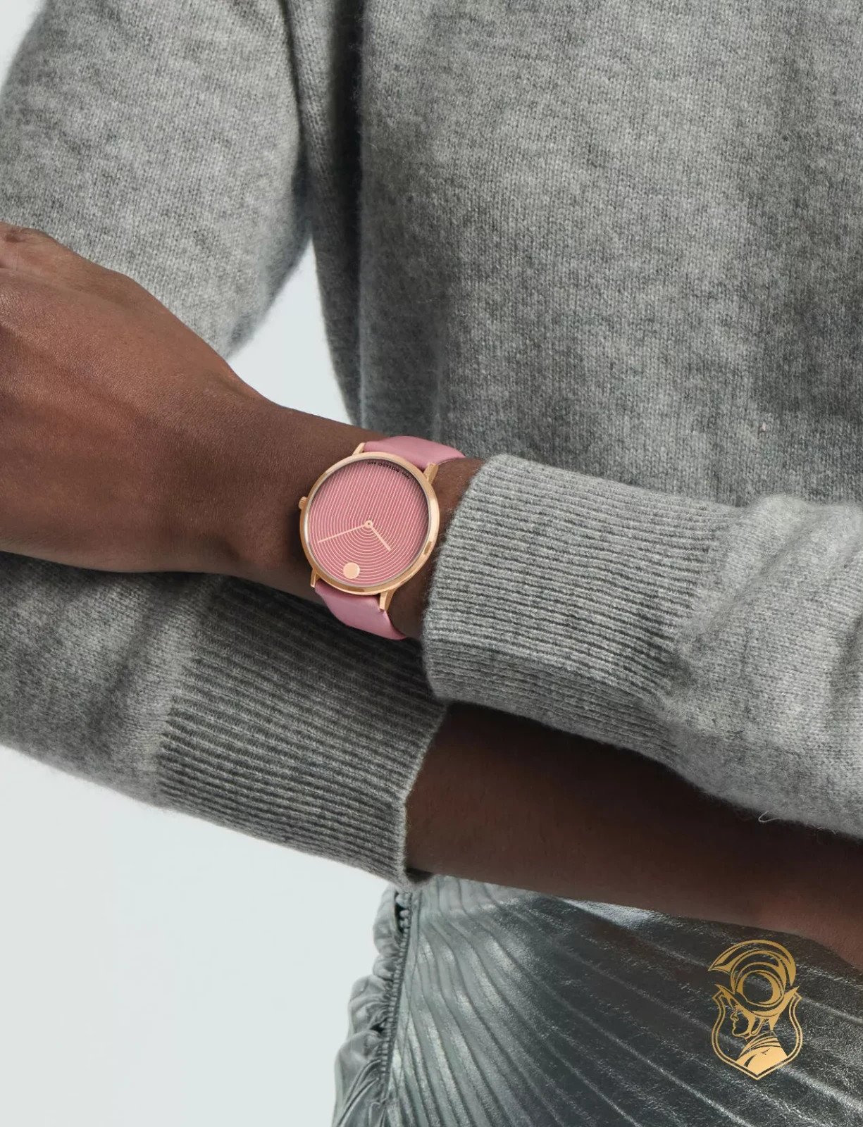 Movado Modern 47 Pink Dial & Pink Leather Strap Swiss Gold Watch 0607790