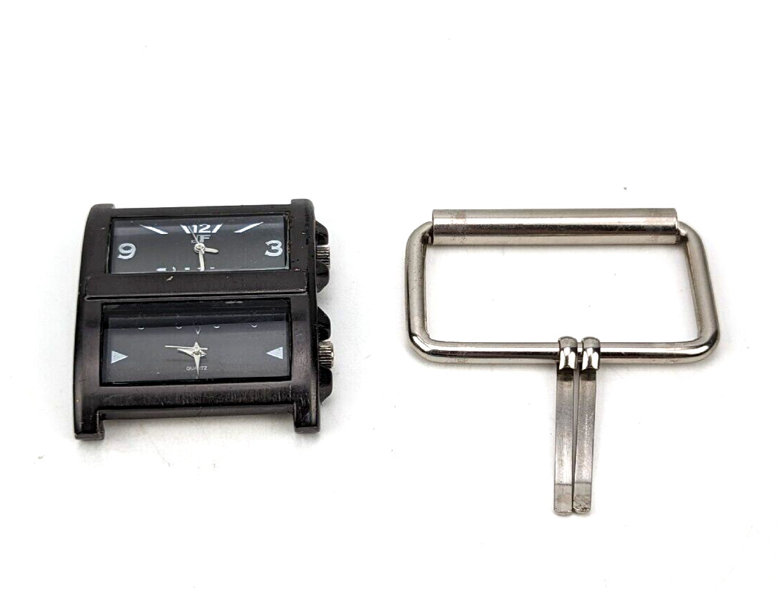 Vintage J. Ferrar Men’s Double 2 Dial Quartz Tank Cuff Watch Black Gun Metal #B3