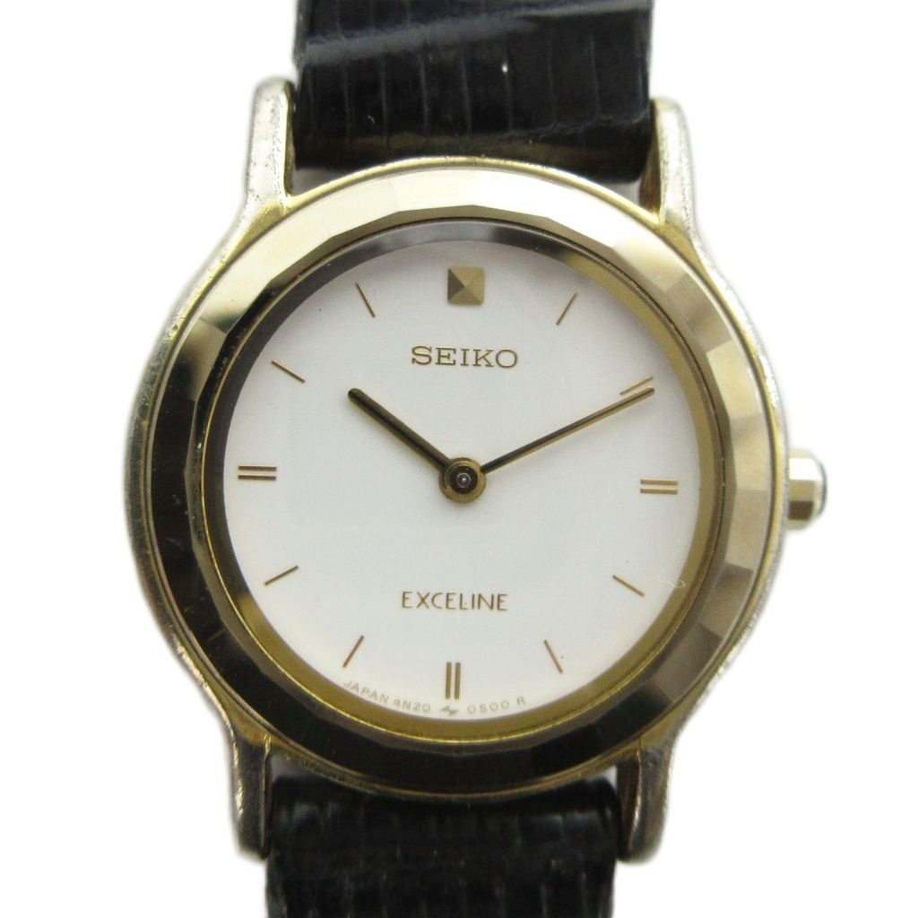Seiko Ladies Quartz Watch 20mm Gold Stainless Steel Leather Band AB Condition