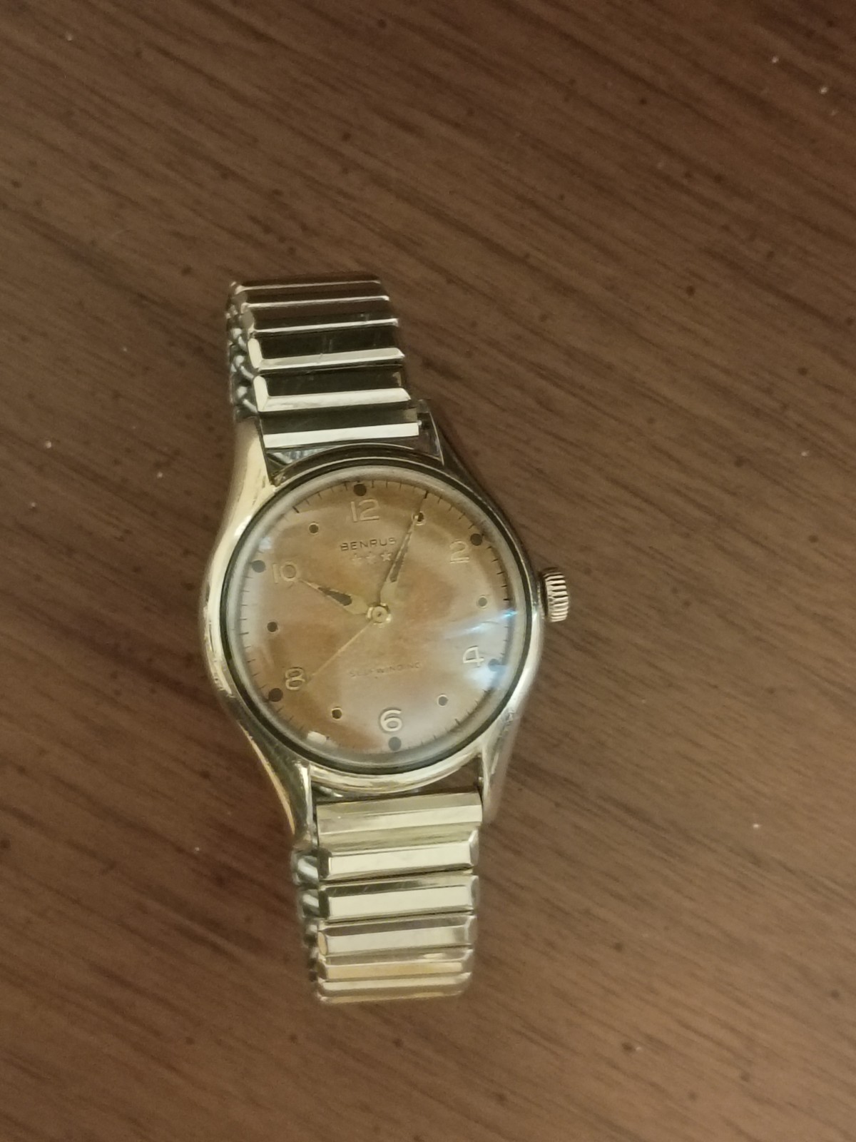 Benrus tropical dial automatic gold 10k gold fill case 14k GF band mid century