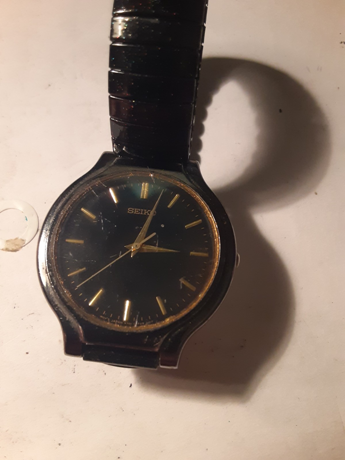 RARE Vintage Men’s Seiko V701-1K20 Black Tone Quartz Watch New Battery