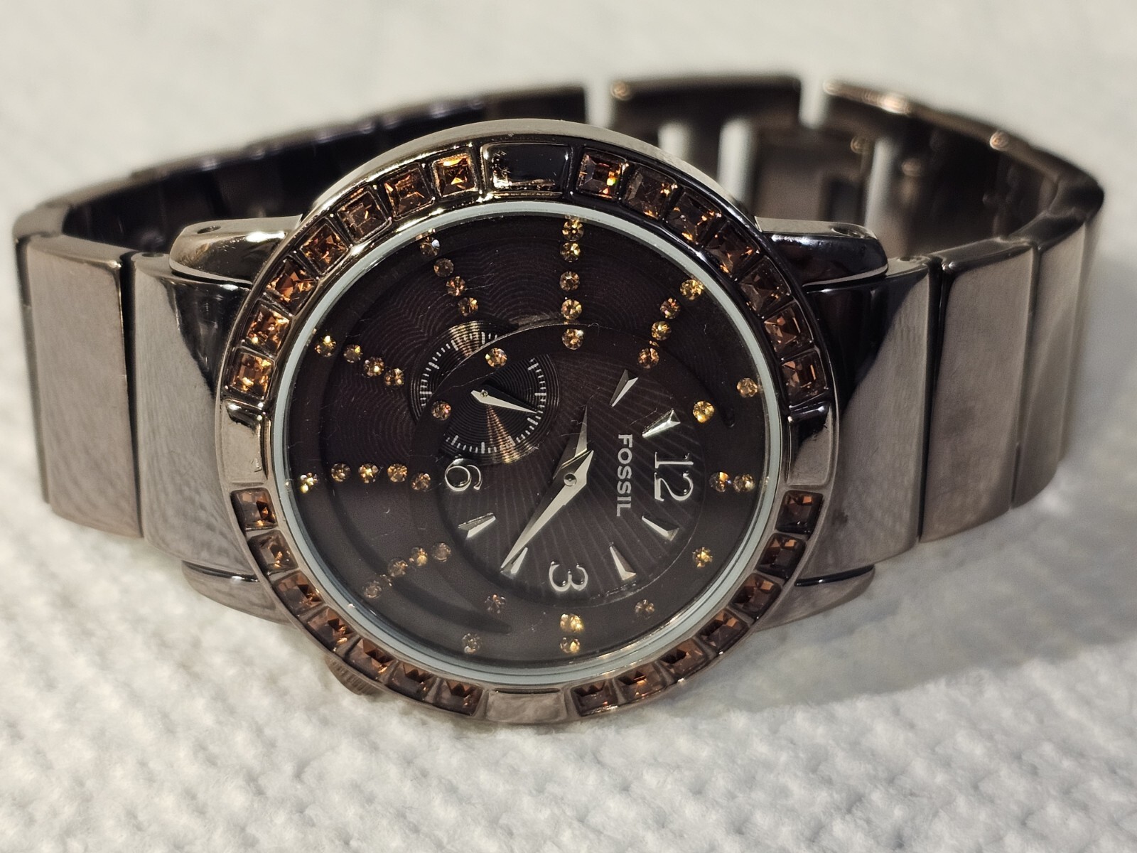 Fossil F2 Watch Women 32mm Metallic Brown 50Meter Mother of Pearl Gemset