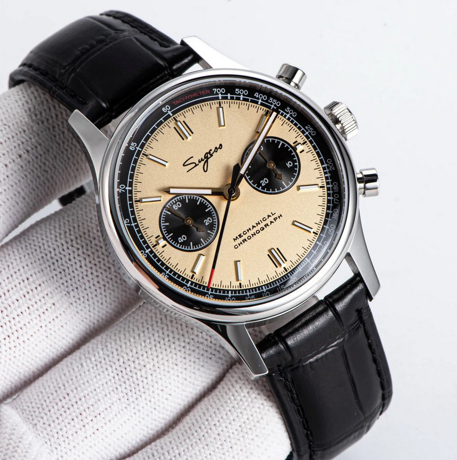 Sugess 1963 Watch Chronograph Mechanical Wristwatch Seagull ST19 Yellow Panda
