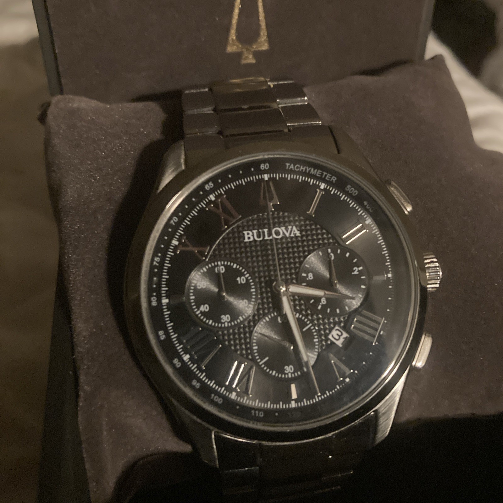 Bulova Classic Wilton Men’s Black Dial 96B288 Quartz Chronograph Watch 46.5mm