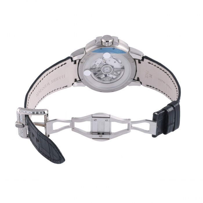 Harry Winston Ocean OCEAHR42WW001 White Gold Leather Diamond 42.2mm #YKW075