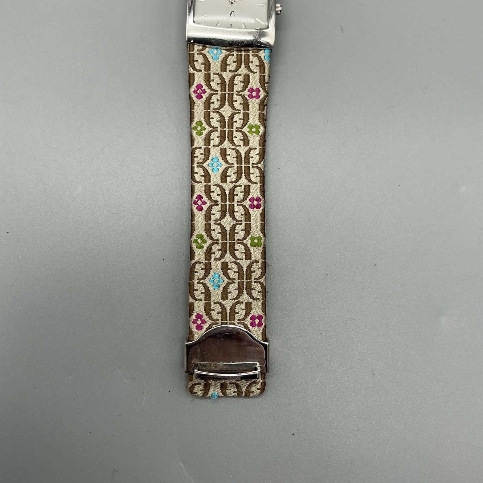 Fossil F2 Womens Watch 26mm Stainless Brown Logo Fabric Leather New Battery