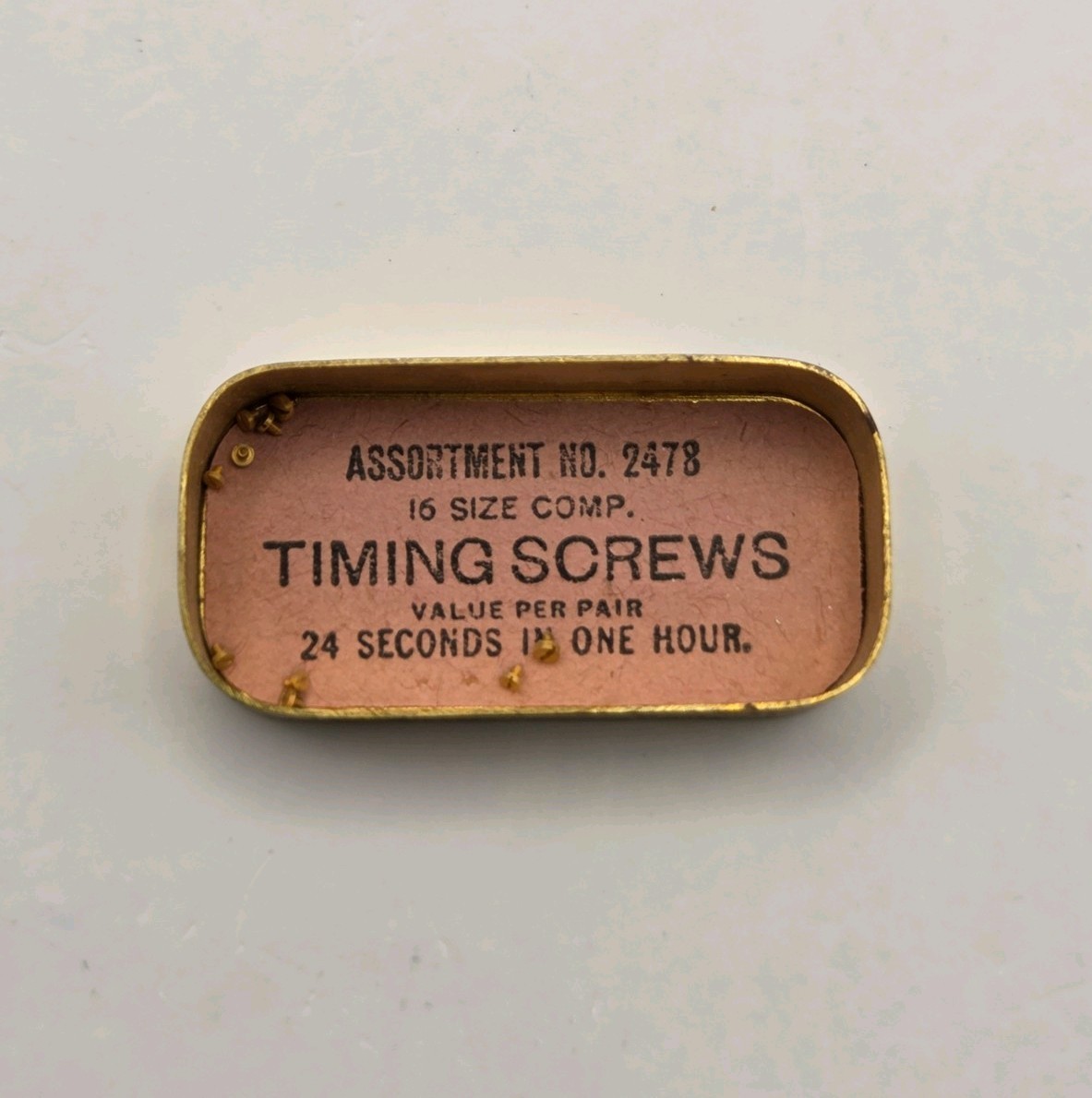 Vintage Elgin Timing Screw Assortment Tin, Father Time Logo, No 2478, 16 Size