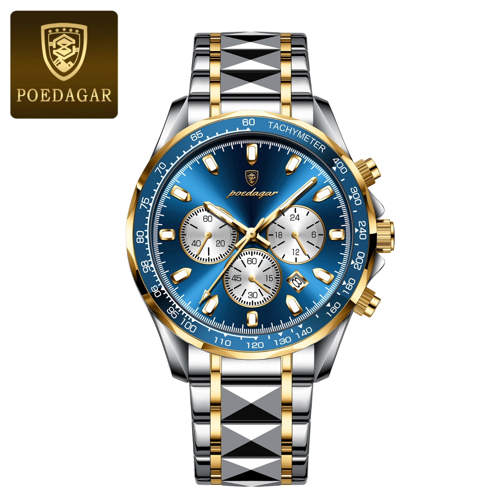 POEDAGAR Men’s Chronograph Watch Date Luminous Waterproof Stainless Steel