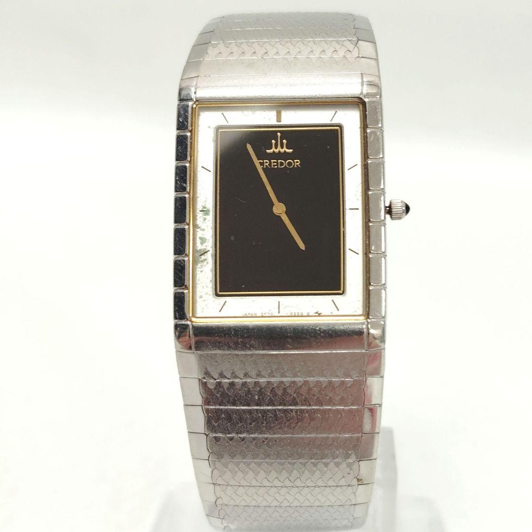 T SEIKO CREDOR 2F70 5500 Silver Black Dial