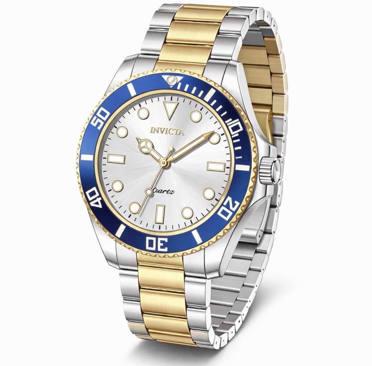 Invicta Pro Diver Men’s Watch 42mm Two Tone Gold Steel Blue Bezel NEW 69398