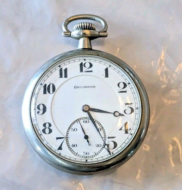 Vntg BURLINGTON Pocket Watch 21 Jewel Adjusted to Temperature & Positions Works!