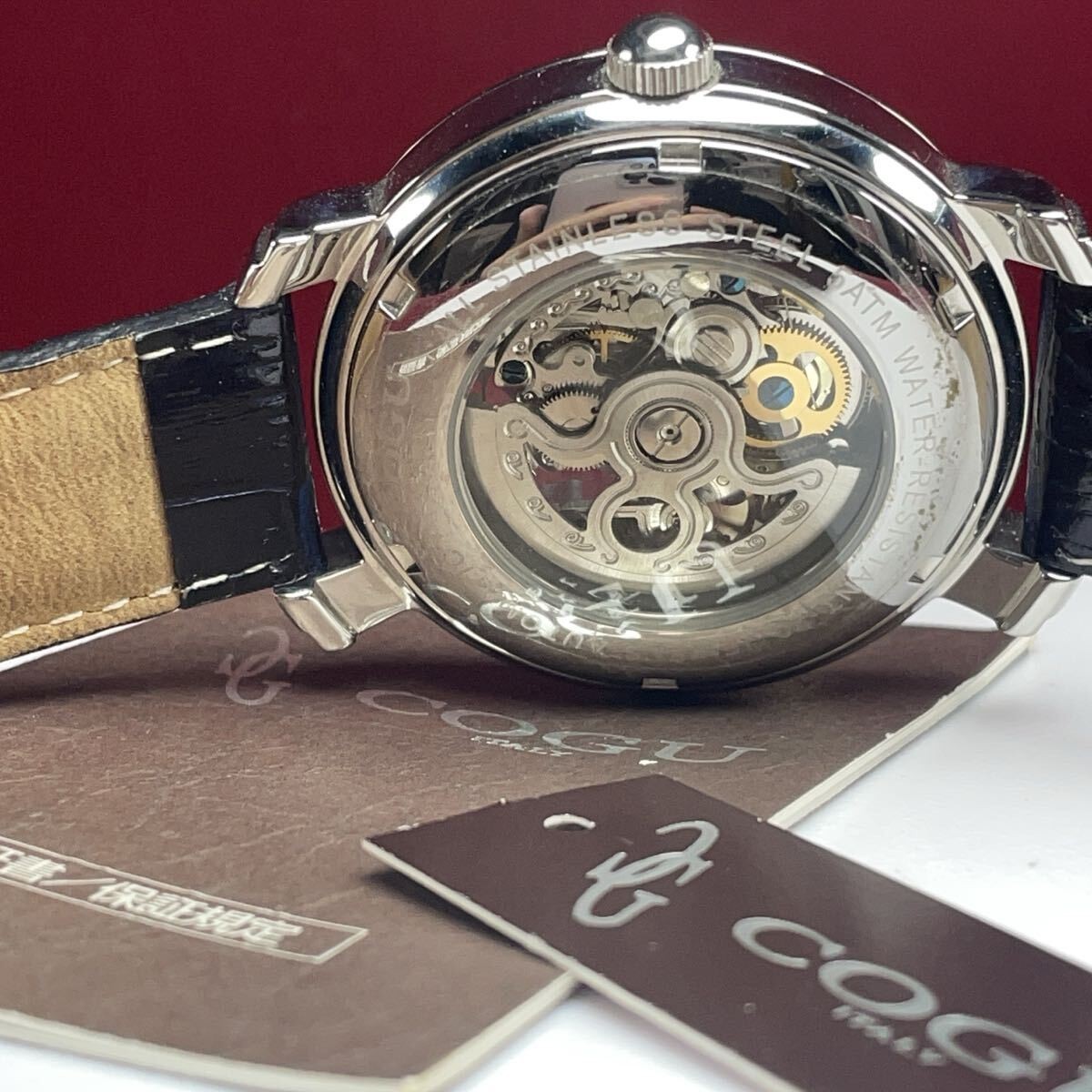 COGU Italy Automatic Skeleton Watch Blue Dial Leather Strap Unused w/Tag Japan