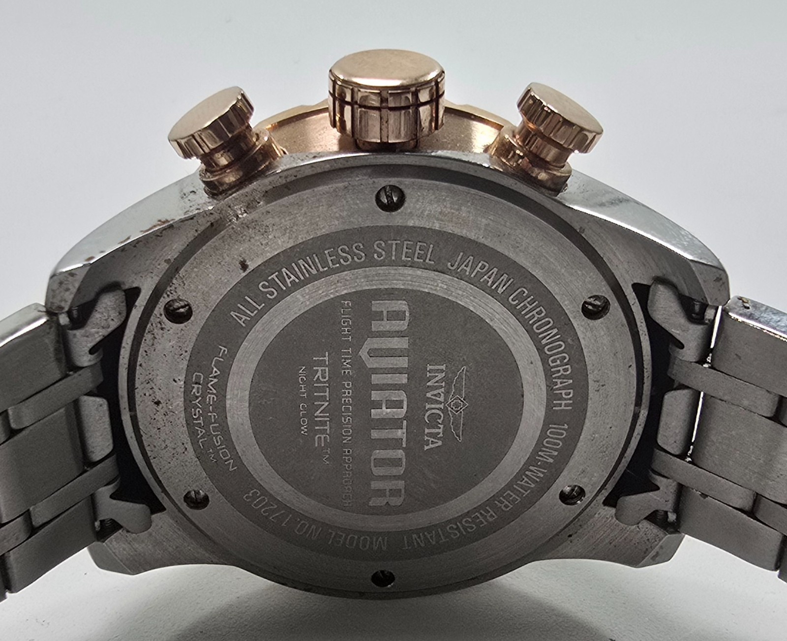 Invicta Aviator Men 17203 Chronograph Blue Dial Two Tone Steel Needs Battery