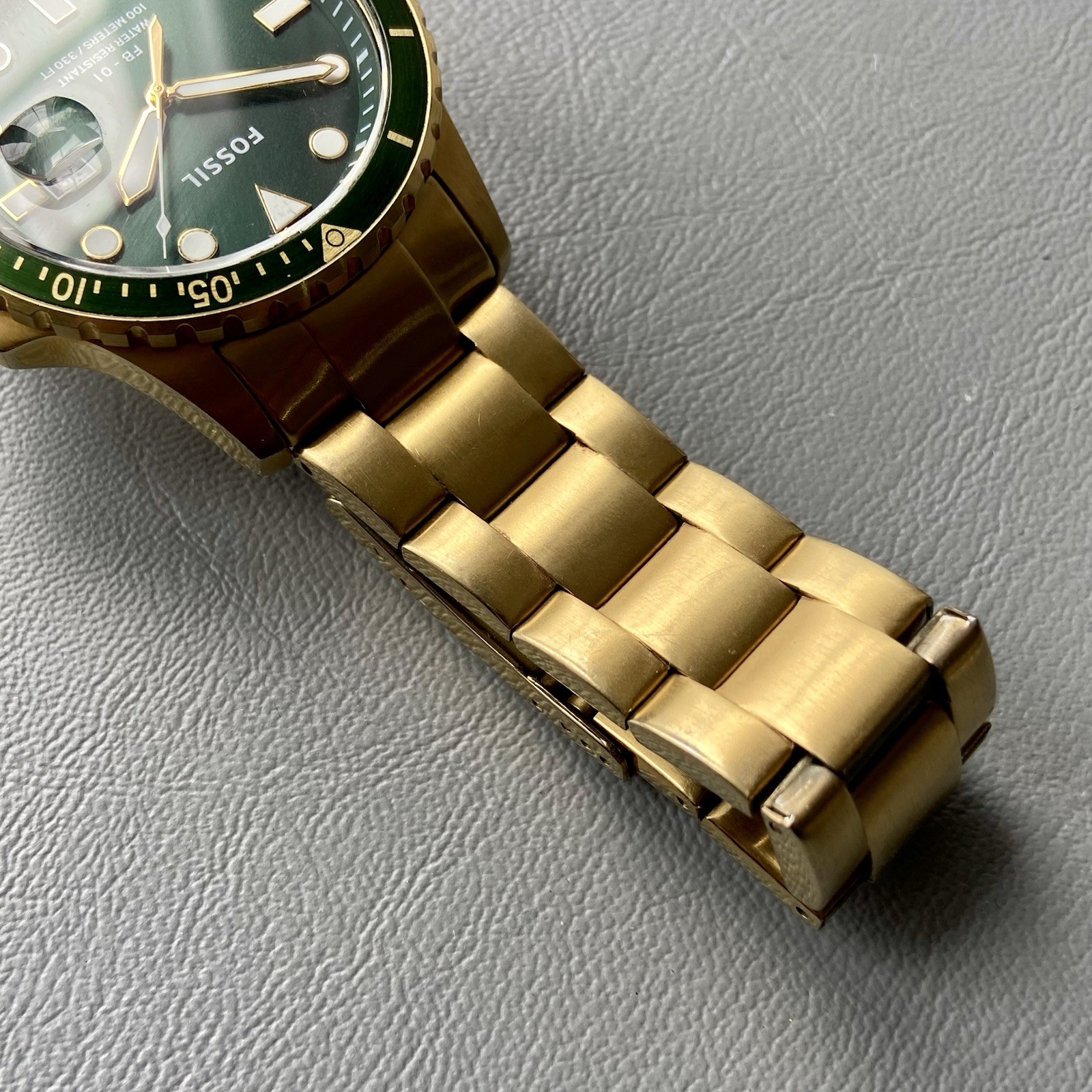 Mens Genuine Fossil Designer Watch Green Gold FB-01 Date FS5658 Serviced