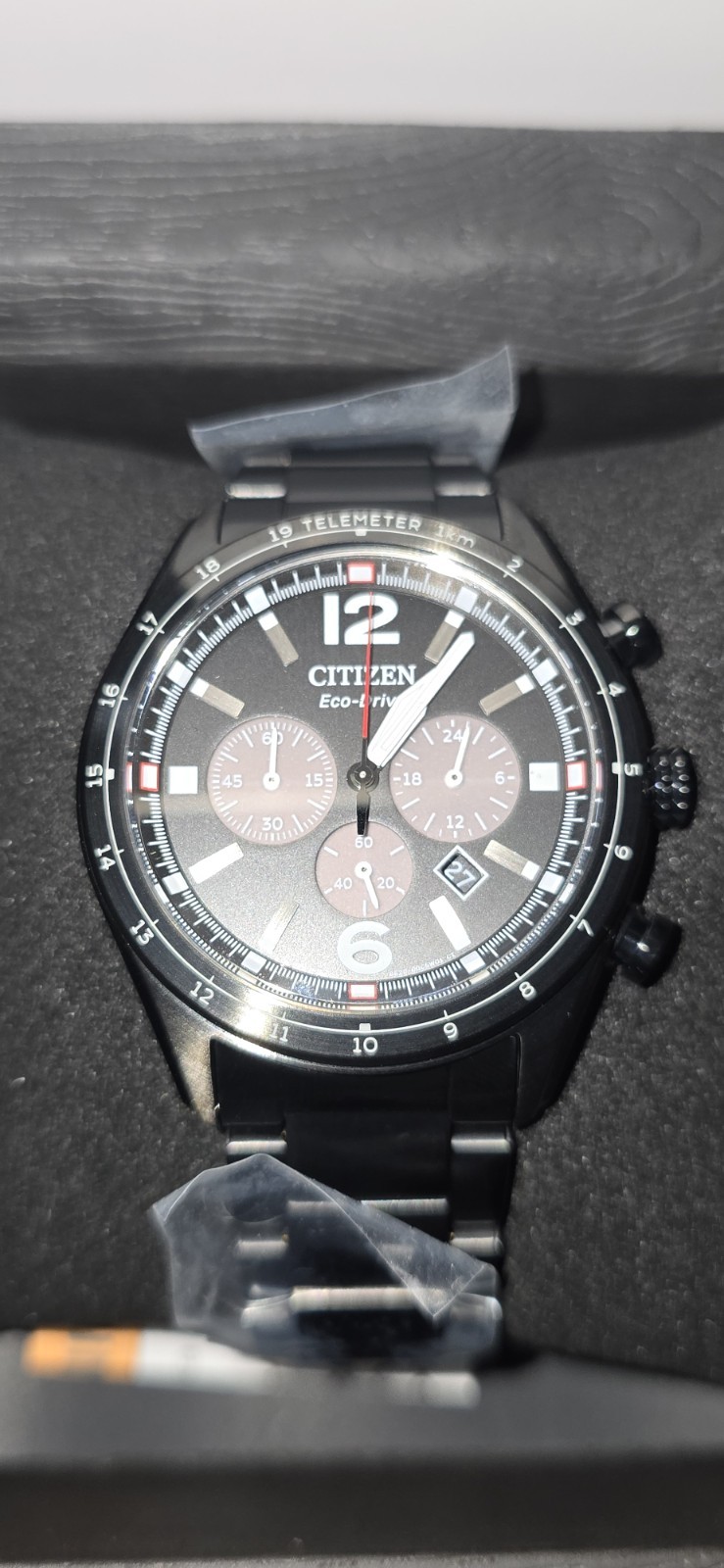 Citizen Eco-Drive Chronograph Black Dial Watch 43mm Black SS Bracelet 100m