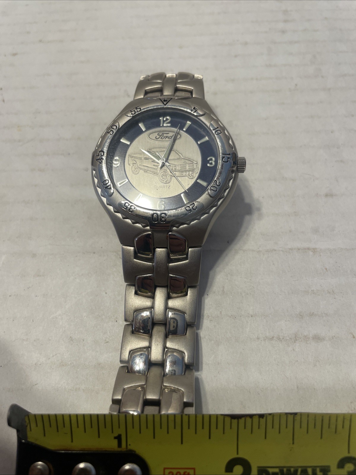 Ford Logo F150 Truck Dial Countdown Bezel Quartz Watch Silver Tone New Battery
