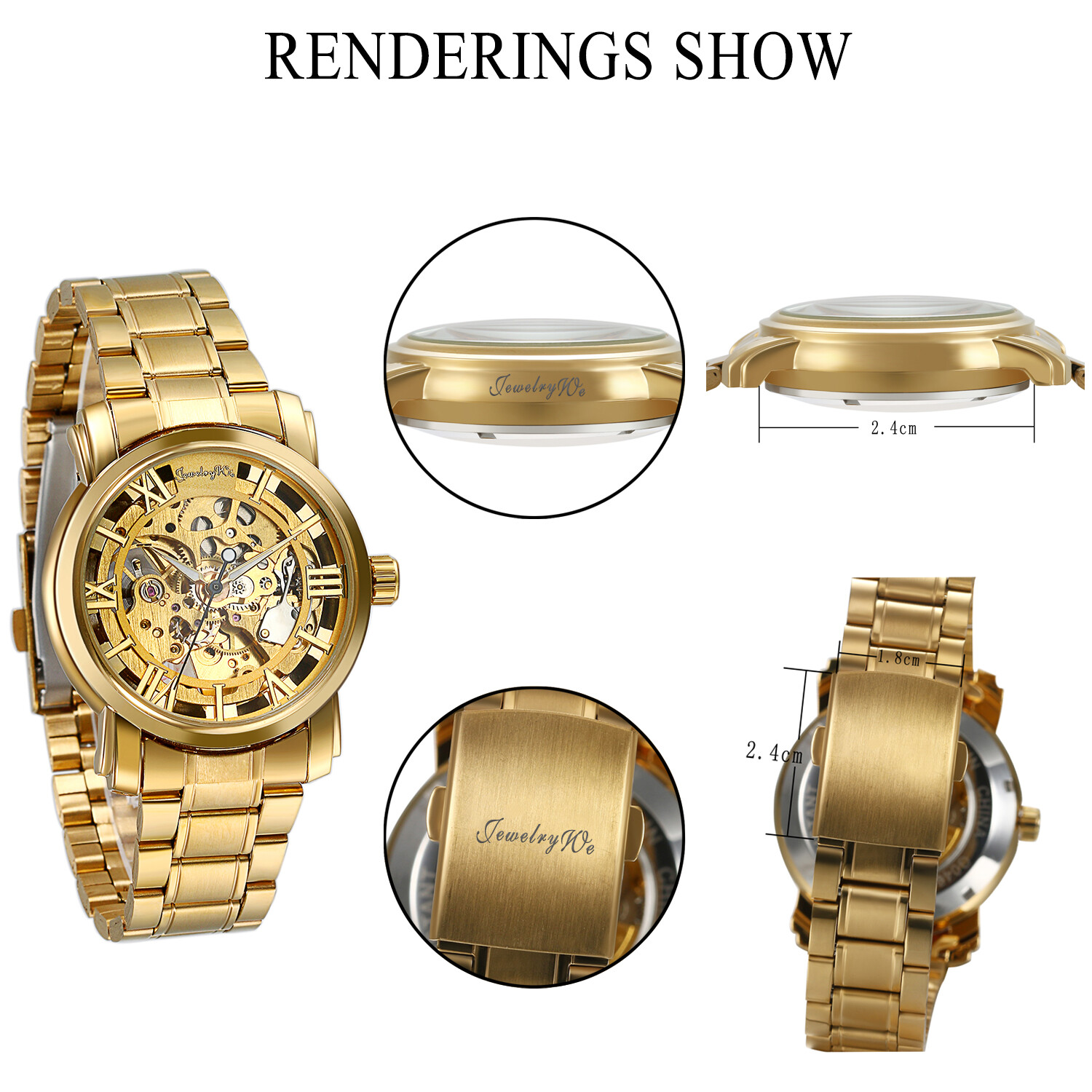 Men’s Luxury Gold Tone Stainless Steel Skeleton Automatic Mechanical Wrist Watch