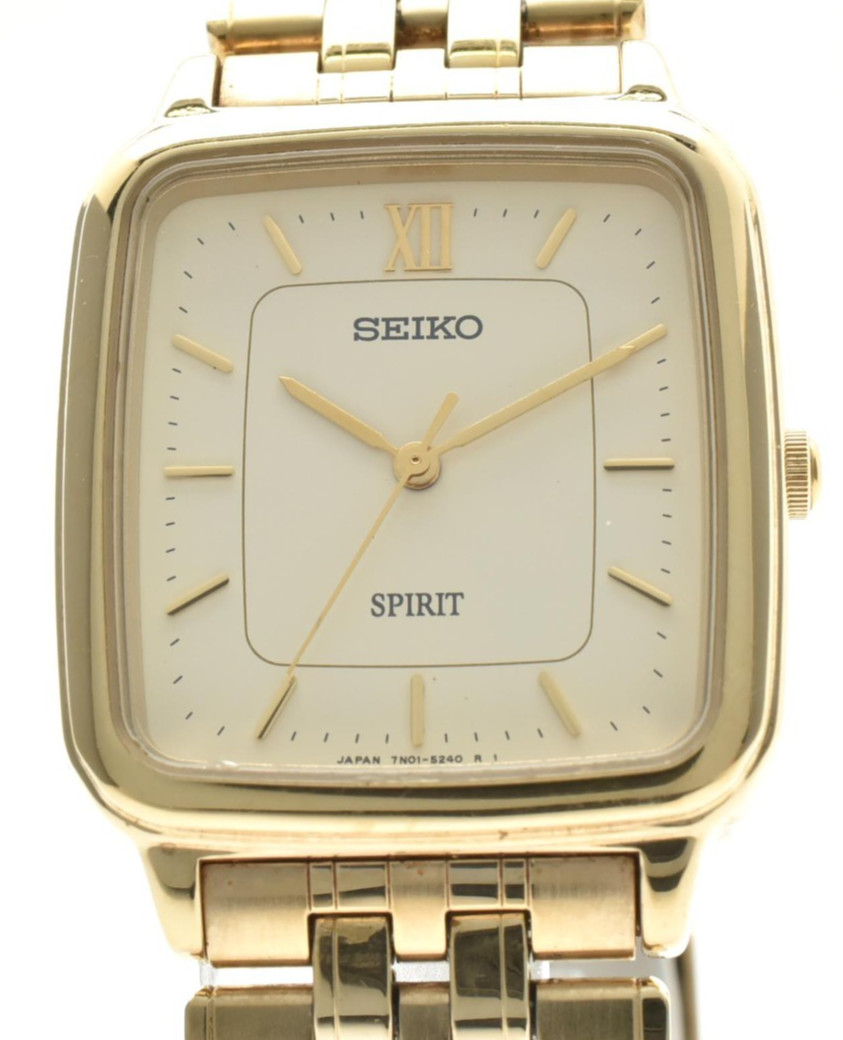 [NEAR MINT] Seiko Spirit 7N01-5220 Gold Dial Square Quartz Men’s Watch Japan