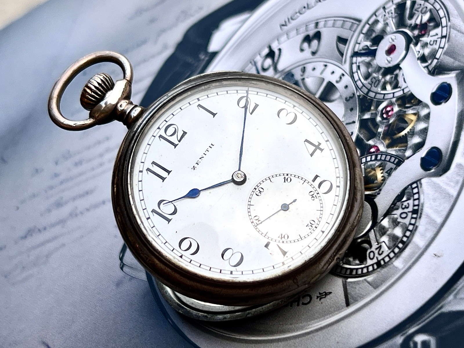 RARE Antique 1920s ZENITH Pocket Watch .800 Silver Grand Prix Paris 1900 Working