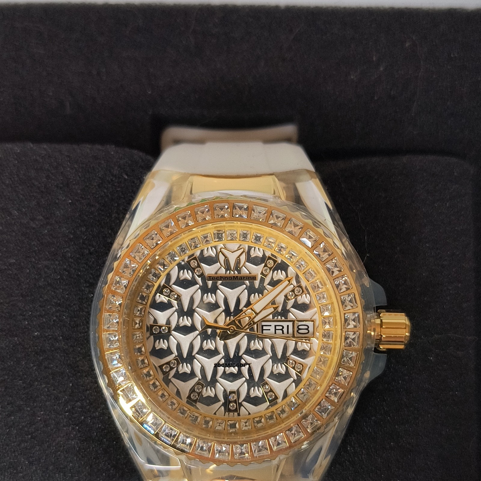 TechnoMarine Cruise Quartz 200m Gold/Clear Case Day-Date 40mm White Strap Box