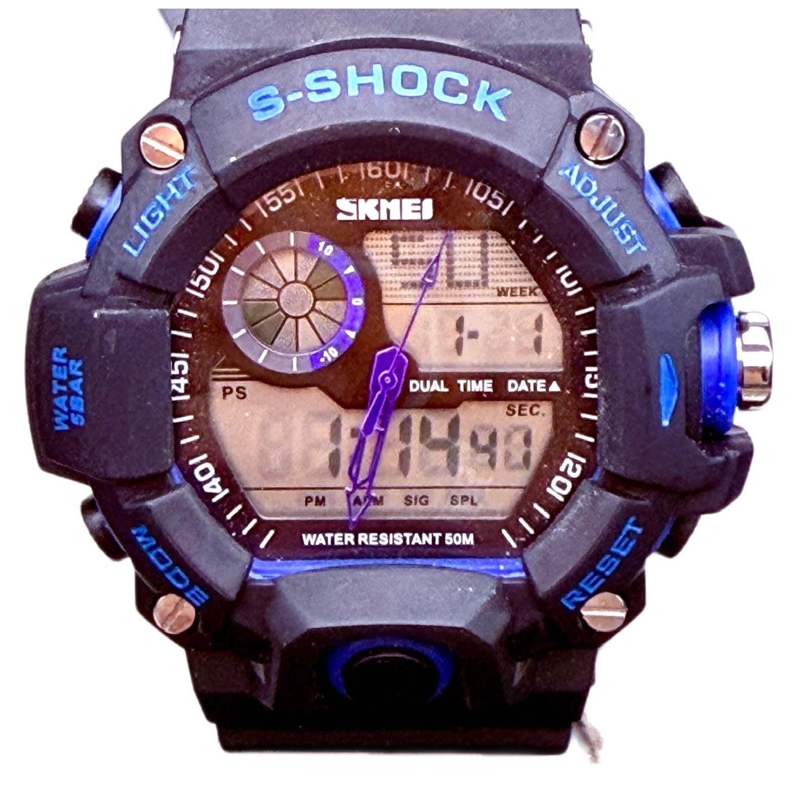 SKMEI 1029 Analog Digital Sport Watch Black Blue Dual Time Alarm NWT Battery