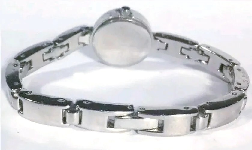 Women Folio Watch By Fossil Fl1032 Silver Case Bracelet Band Black Face Swiss