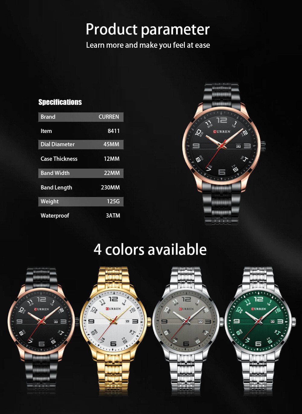CURREN Men Quartz Watches Steel Watch Luminous Casual Business Male Wristwatch