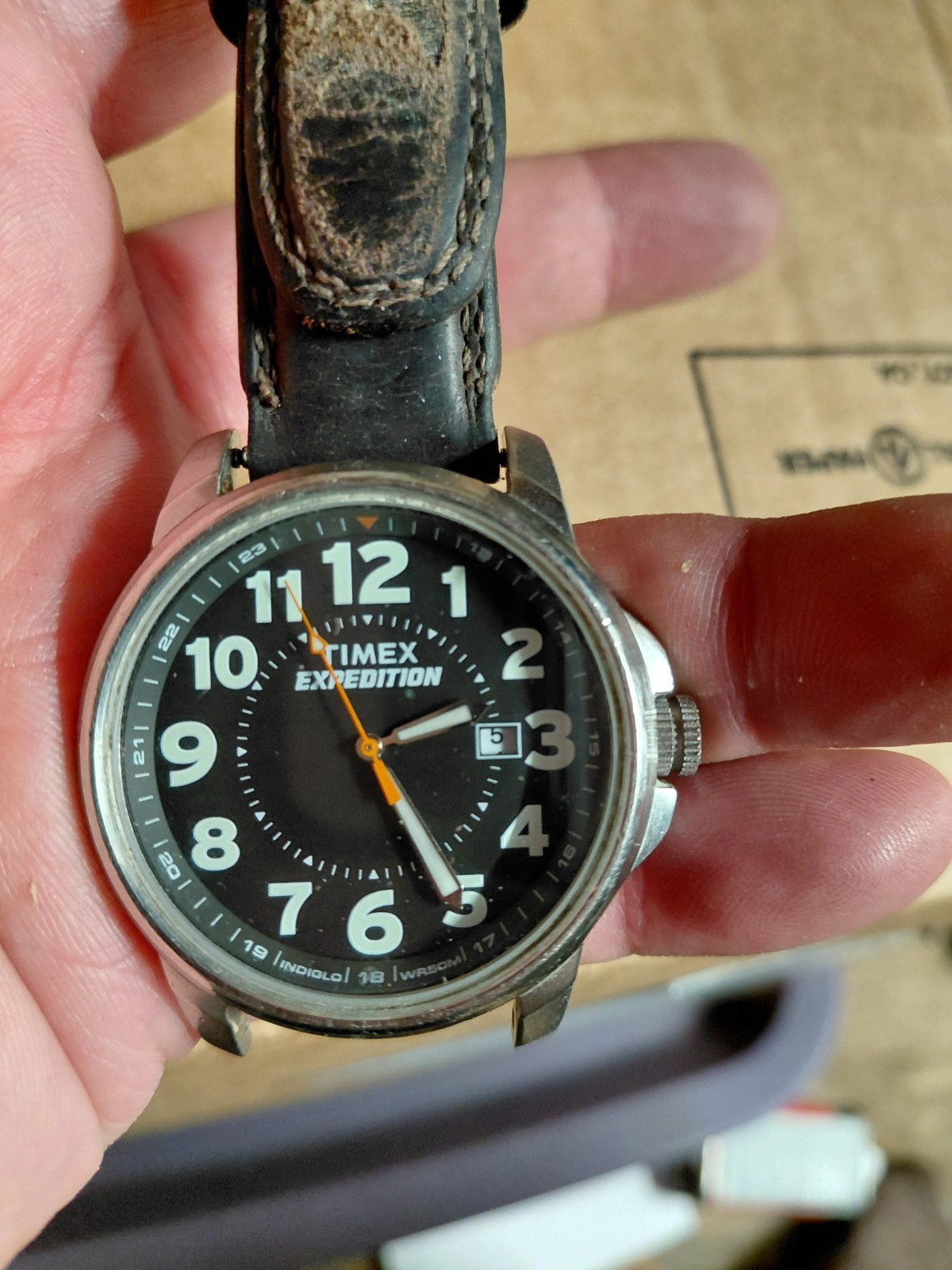 Timex Expedition WR50M Indiglo Field Watch T44921 Brown Leather Quartz